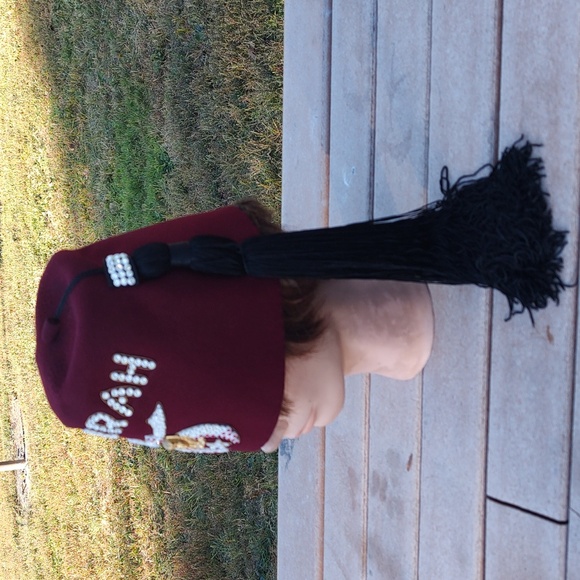 Vtg Zuhrah Shriner Jewelled Ceremonial Hat Genuine Leather Fez Size 7 1/8 - Picture 4 of 11